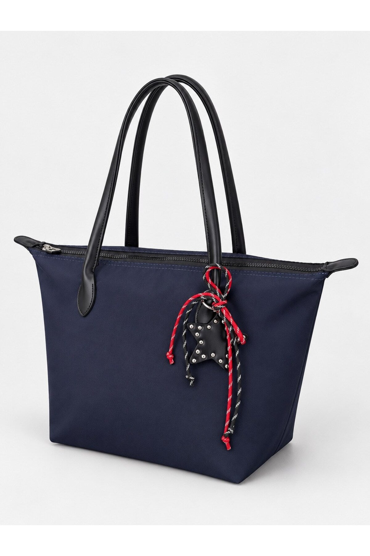 Kadın Süslemeli Fermuarlı Shopper Omuz Çantası - LACİVERT