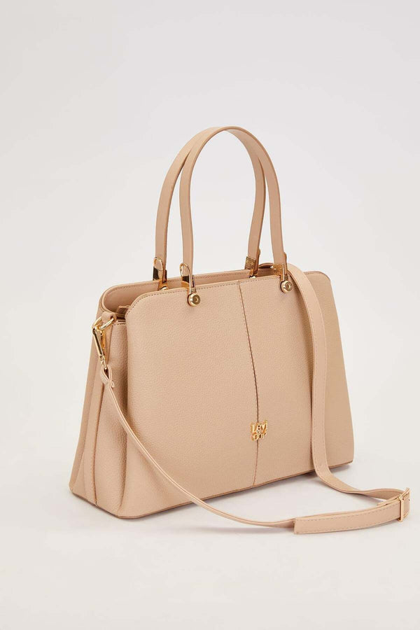 Kadın Çantası - Vizon Çift Gözlü Gold Detaylı El ve Omuz Çantası 930931 - Görsel 4