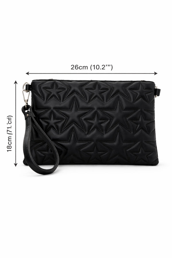 Siyah Yıldız Desenli Nakış işlemeli Portföy Çanta Askılı El Çantası CARLA– KSCH-4083