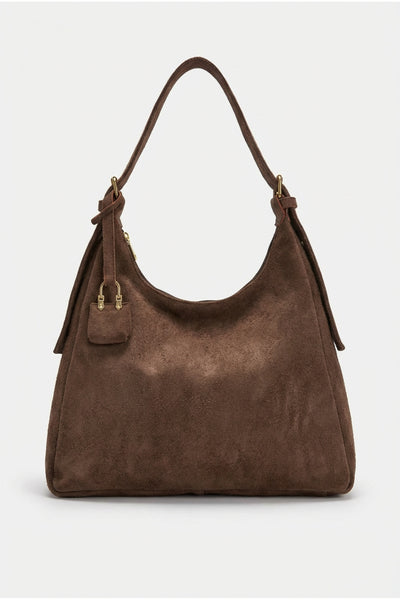 Kadın Omuz Çantası Bordo Salaş Astarlı Fermuarlı Ayarlanabilir charmlı kadın çantası Lisa - Kahverengi süet