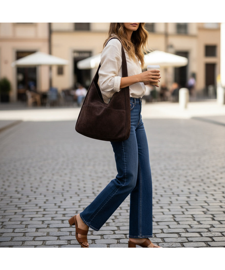 Kadın Omuz Çantası Hobo pinterest Salaş Gri süet astarlı Çanta