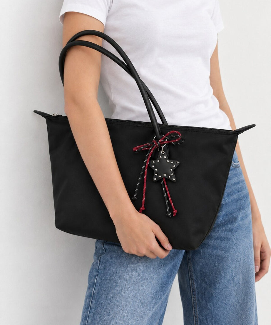 Kadın Süslemeli Fermuarlı Shopper Omuz Çantası - SİYAH