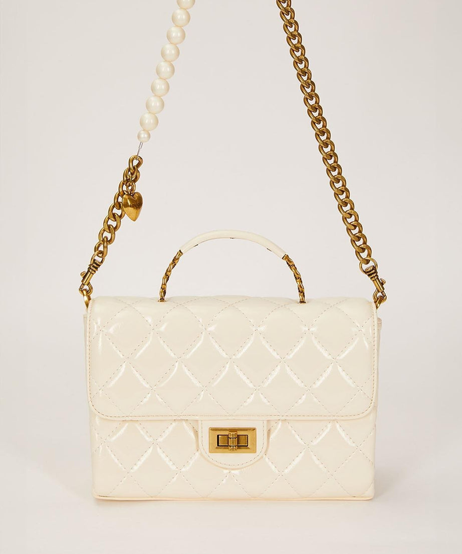 Beyaz İnci Ve Kalp Aksesuar Detaylı Omuz Çantası - Görsel 1