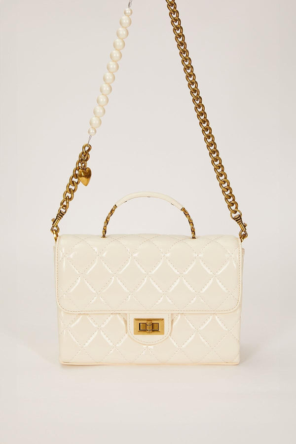 Beyaz İnci Ve Kalp Aksesuar Detaylı Omuz Çantası - Görsel 1