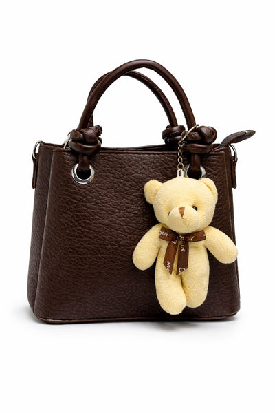 Kahve Nubuk Dokulu 3 bölmeli fermuarlı omuz ve el askılı ayıcık Hediyeli Kadın Çanta KSCH-4080 - Kahverengi