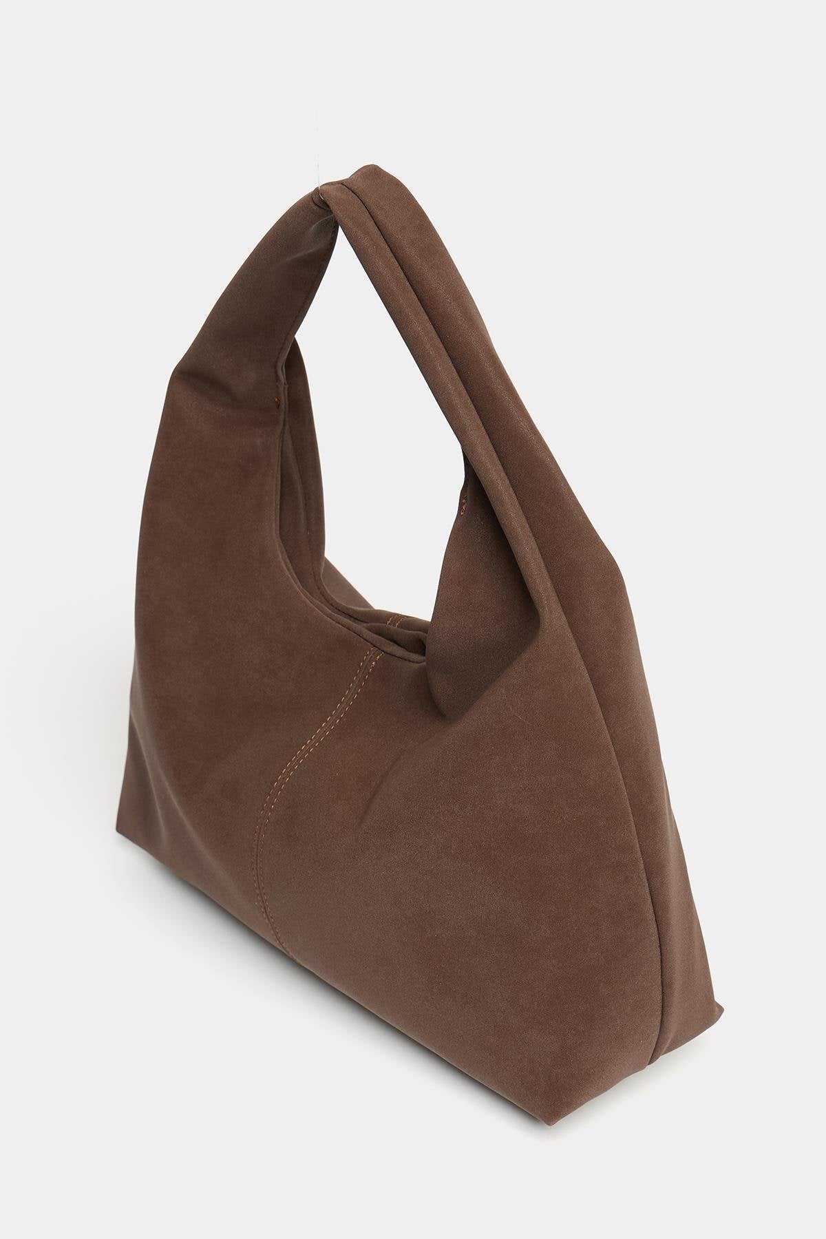Kahverengi Süet Kadın Shopper Omuz Çantası – Yumuşak Form Vintage Model - KAHVERENGİ SÜET