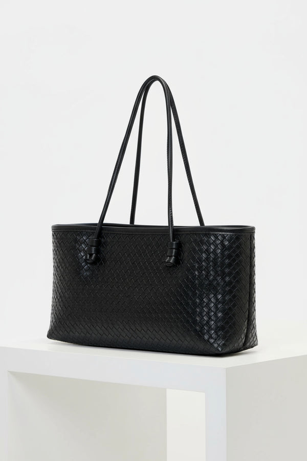 Kadın Tote Çanta siyah Örgülü siyah süet çanta
