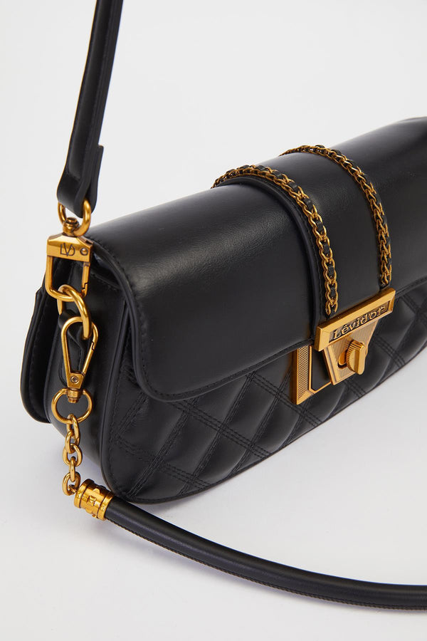 Siyah Oval Kapitone Desen Omuz Çantası - Görsel 4