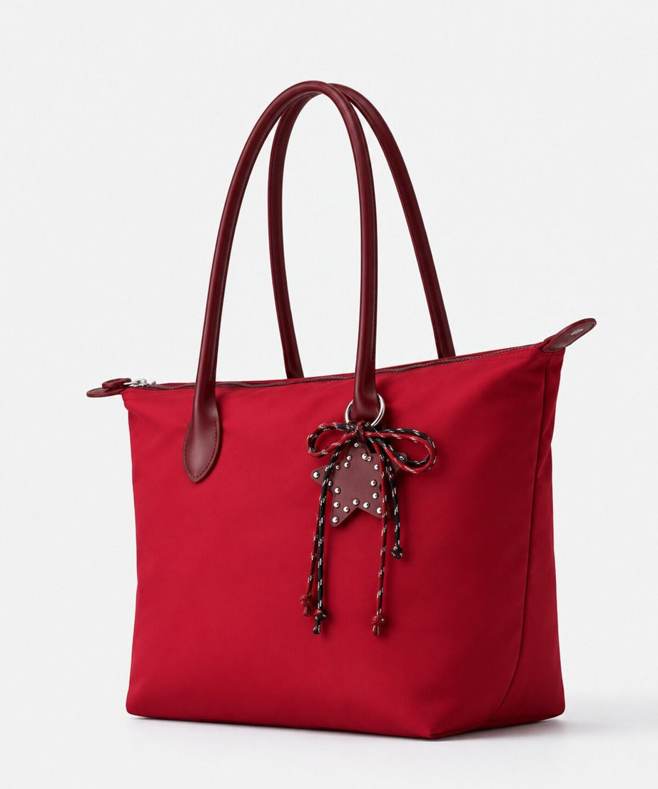 Kadın Süslemeli Fermuarlı Shopper Omuz Çantası - KIRMIZI