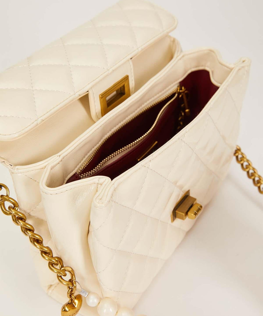 Beyaz İnci Ve Kalp Aksesuar Detaylı Omuz Çantası - Görsel 3