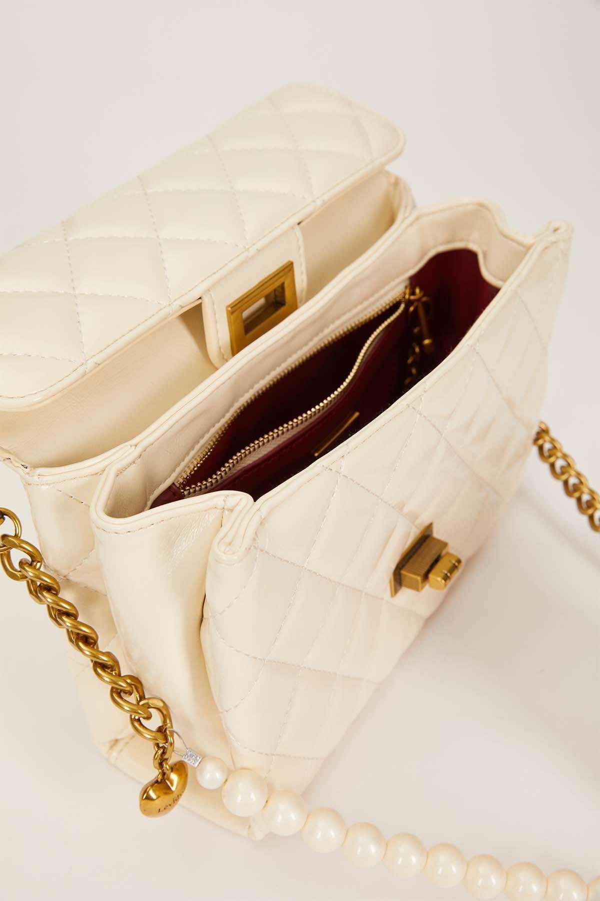Beyaz İnci Ve Kalp Aksesuar Detaylı Omuz Çantası - Görsel 3