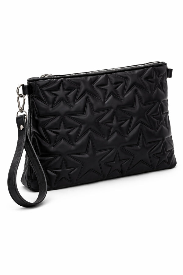Siyah Yıldız Desenli Nakış işlemeli Portföy Çanta Askılı El Çantası CARLA– KSCH-4083