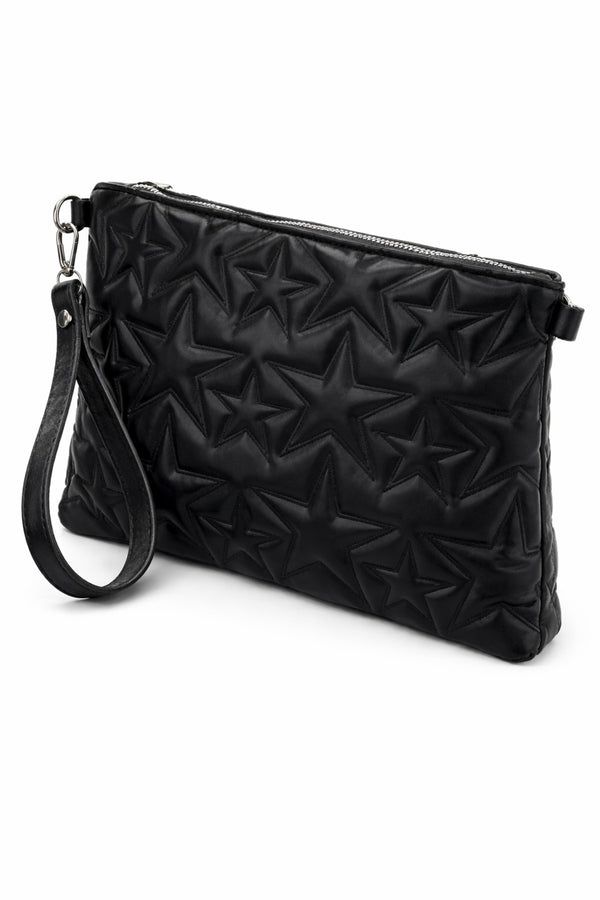 Siyah Yıldız Desenli Nakış işlemeli Portföy Çanta Askılı El Çantası CARLA– KSCH-4083