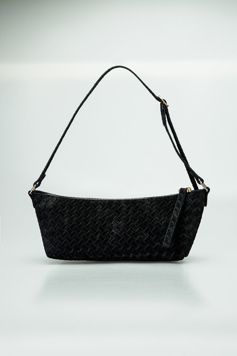 Örgü Desenli Mini Omuz Çantası Ayarlanabilir Askılı, Fermuarlı Kadın Çanta