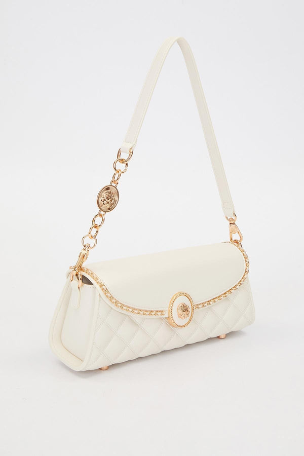 Krem Zincir Askı Detay Omuz Çantası - Görsel 2