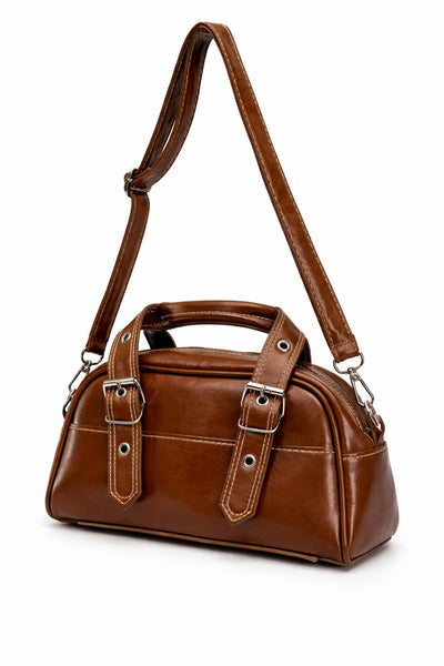 Kahve taba kırışık Dokulu omuz ve el askılı Kadın Çanta KSCH-4079 - Taba