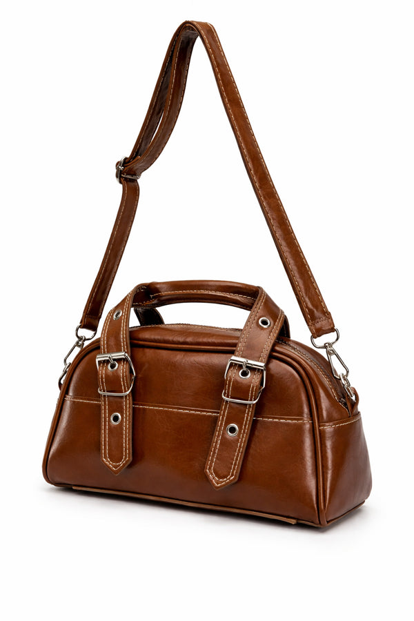 Kahve taba kırışık Dokulu omuz ve el askılı Kadın Çanta KSCH-4079