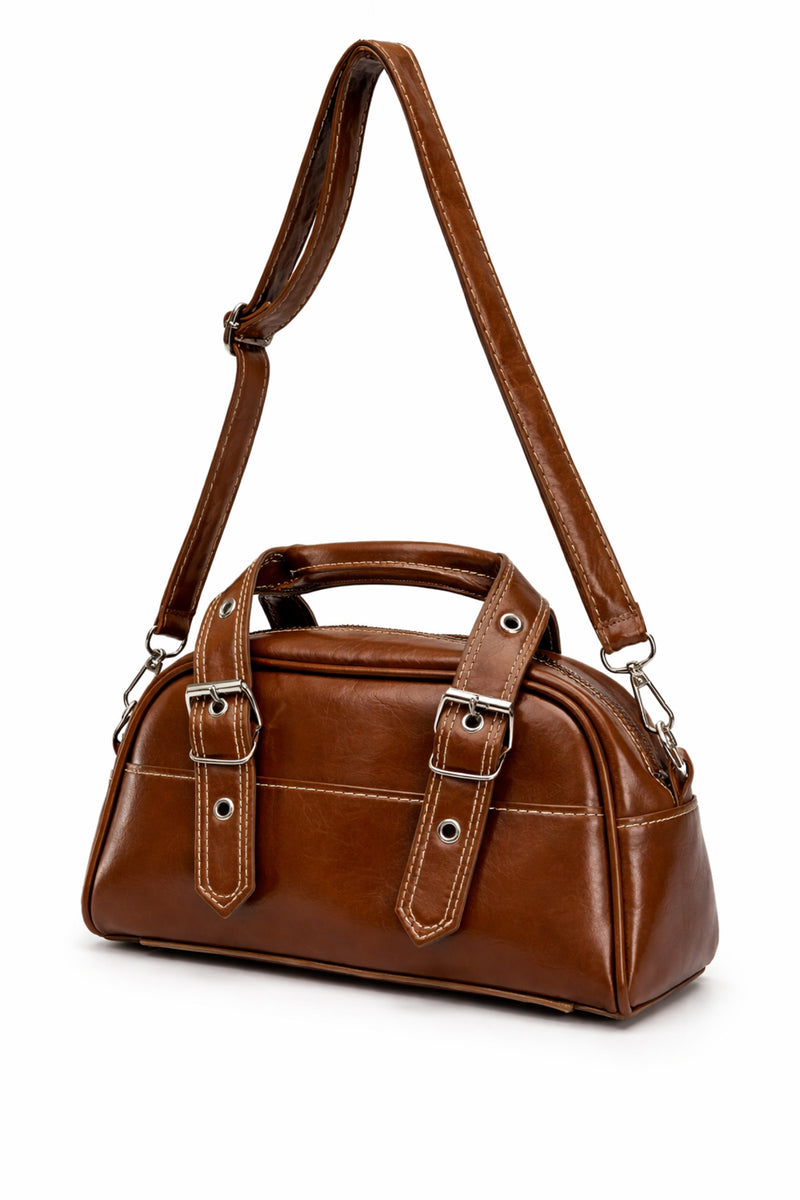 Kahve taba kırışık Dokulu omuz ve el askılı Kadın Çanta KSCH-4079