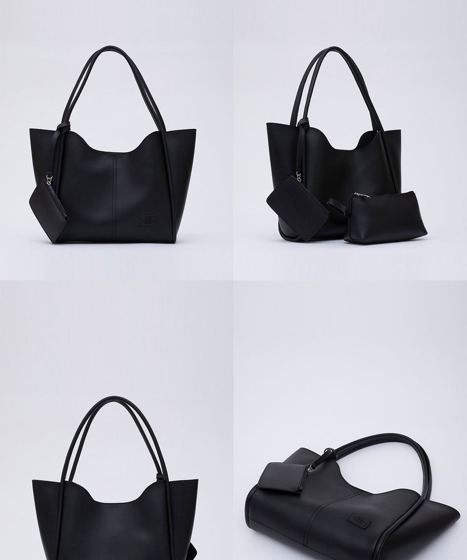 Siyah Shk108 Çıtçıtlı Suni Deri Cüzdanlı Makyaj Çantalı Kadın El ve Omuz Çantası U:25 E:38 G:15 cm