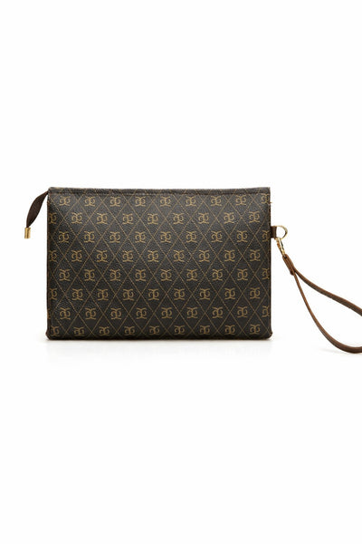 Kadın Baskılı Kadın Clutch El Çantası portföy ponny 2li Siyah Vizon KSCH-4076 - Kahverengi