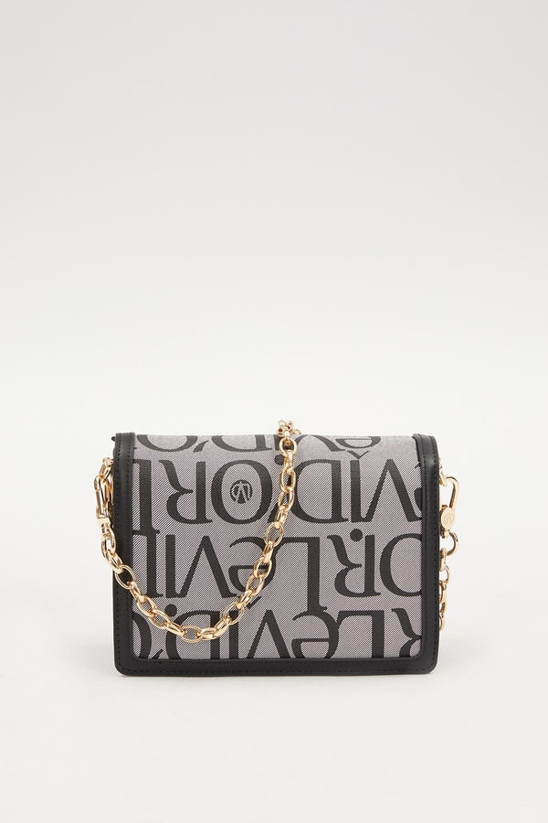 Siyah Yazı Baskılı Zincir Detay Omuz Çantası - Görsel 5