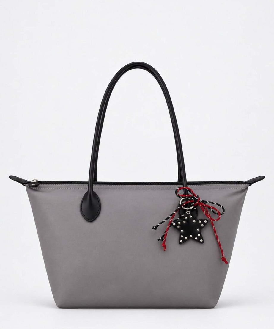 Kadın Süslemeli Fermuarlı Shopper Omuz Çantası - GRİ
