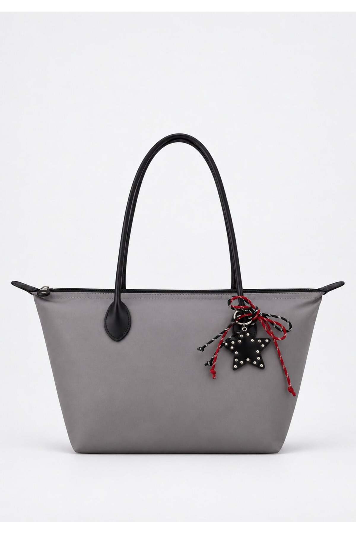 Kadın Süslemeli Fermuarlı Shopper Omuz Çantası - GRİ