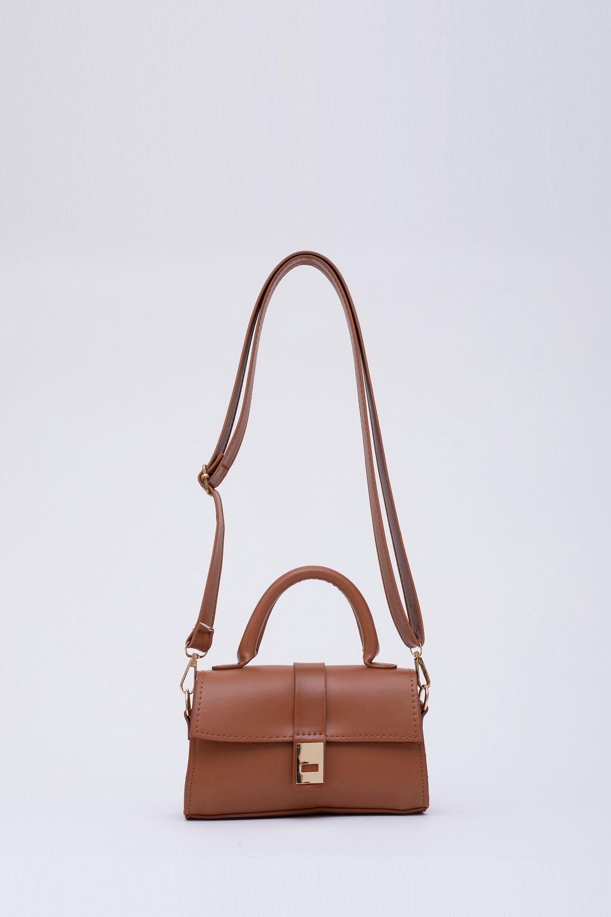 Shk109 Suni Deri Çıtçıtlı Ayarlanabilir Askılı Kadın El, Kol Ve Omuz Çantası U:11 E:19 G:7 cm