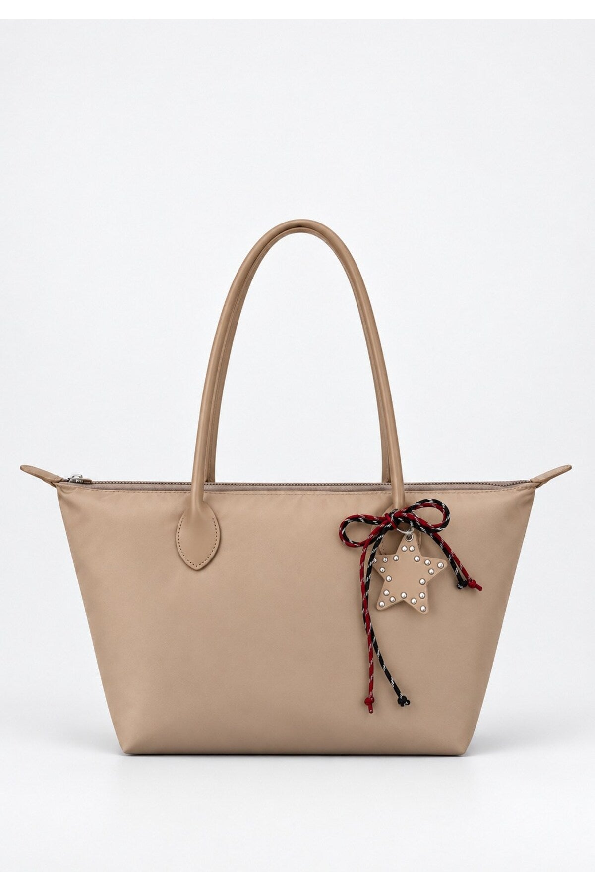 Kadın Süslemeli Fermuarlı Shopper Omuz Çantası - VİZON