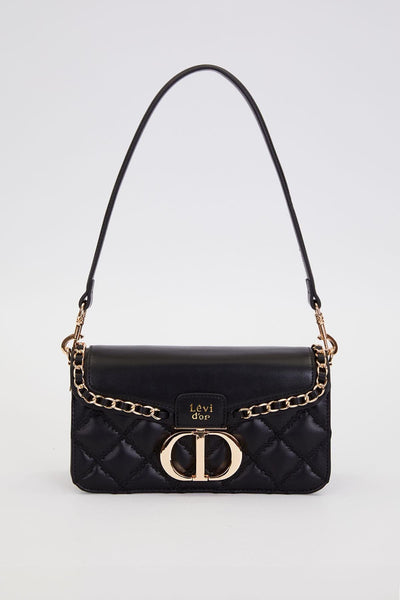 Koyu Kahve Çift Askılı Kapitone Omuz Çantası - Siyah