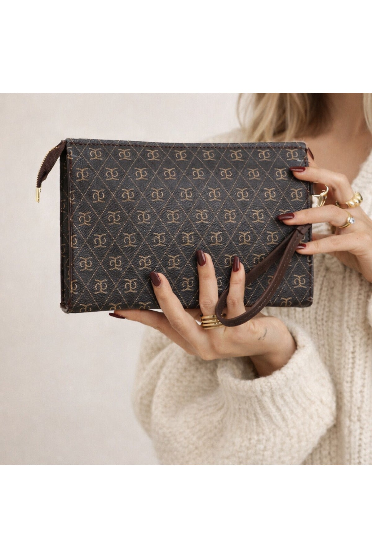 Kadın Baskılı Kadın Clutch El Çantası portföy ponny 2li Siyah Vizon KSCH-4076 - Görsel 10