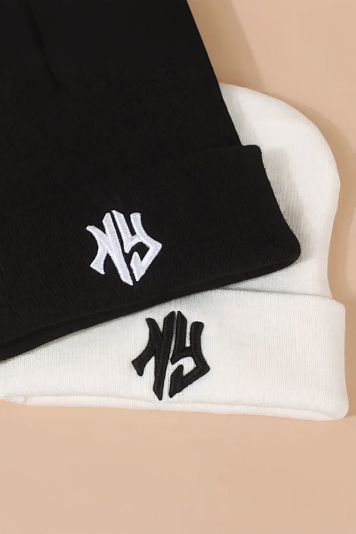 Akrilik Ny New York Siyah Ve Beyaz 2'li Set Bere