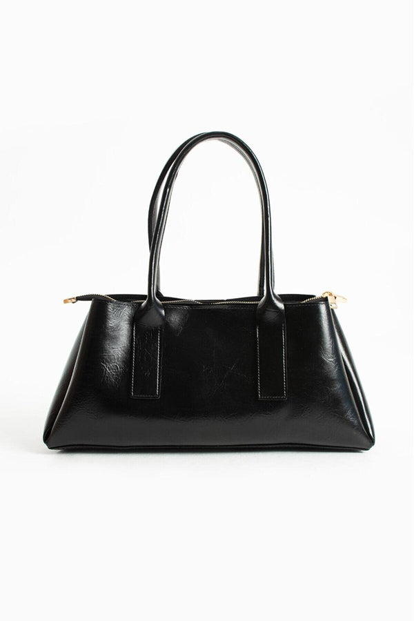 Kadın Siyah Kırışık Dokulu Suni Deri Omuz çanta fermuarlı 3 Bölmeli Günlük Belly KSCH-4082