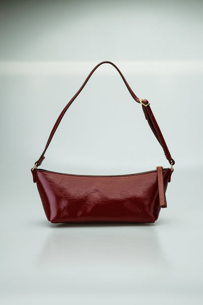 Örgü Desenli Mini Omuz Çantası Ayarlanabilir Askılı, Fermuarlı Kadın Çanta - Bordo kırışık