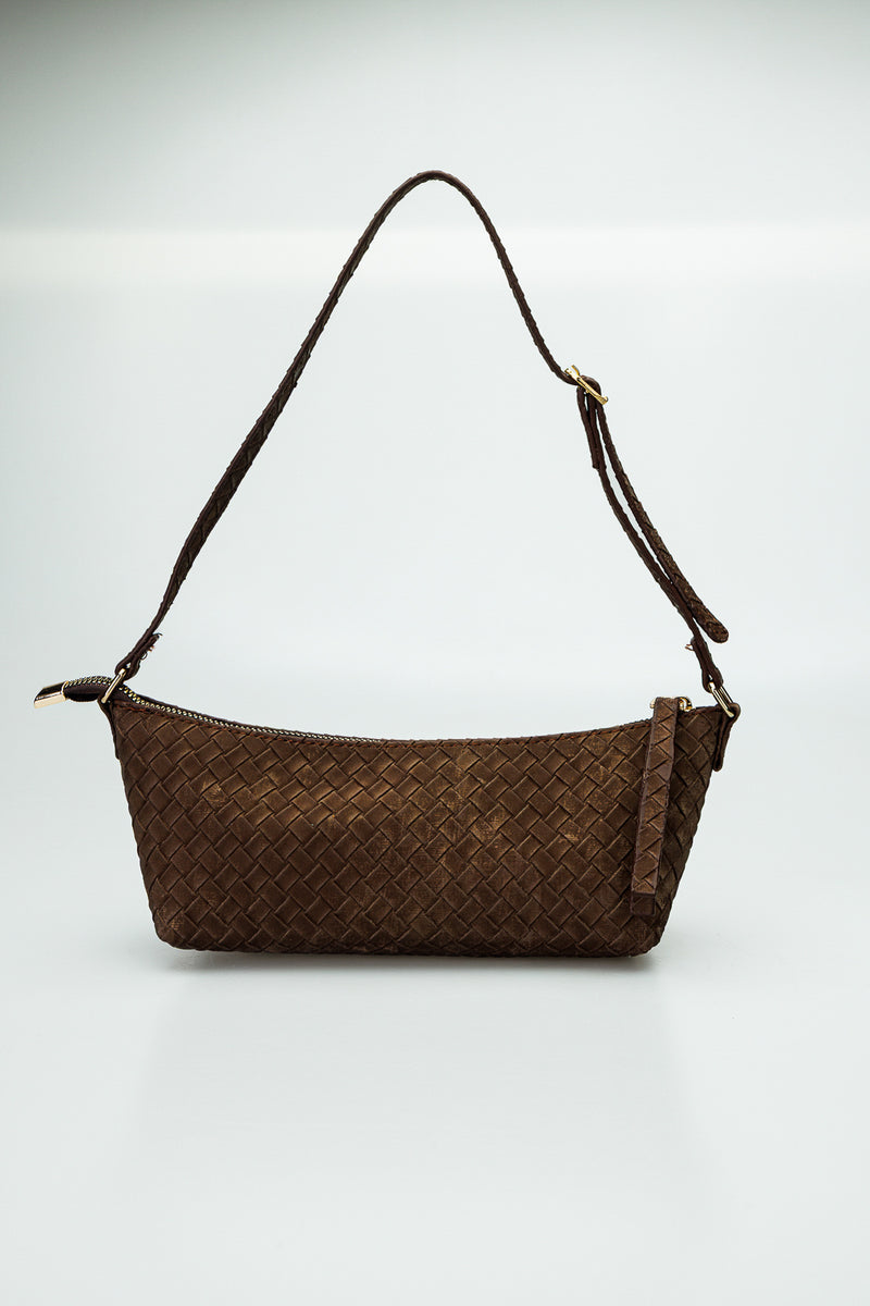 Örgü Desenli Mini Omuz Çantası Ayarlanabilir Askılı, Fermuarlı Kadın Çanta