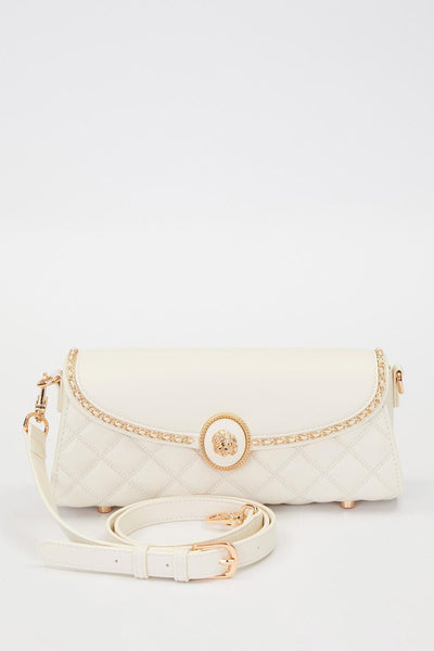 Krem Zincir Askı Detay Omuz Çantası - Krem