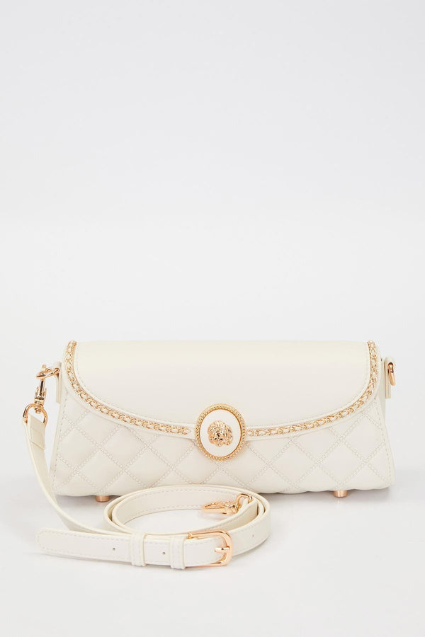 Krem Zincir Askı Detay Omuz Çantası - Görsel 1