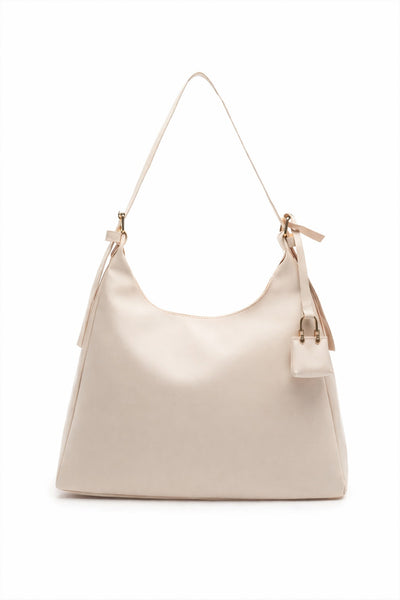 Kadın Omuz Çantası Bordo Salaş Astarlı Fermuarlı Ayarlanabilir charmlı kadın çantası Lisa - Ekru