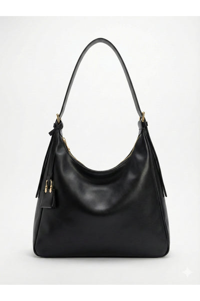 Kadın Omuz Çantası Bordo Salaş Astarlı Fermuarlı Ayarlanabilir charmlı kadın çantası Lisa - Siyah