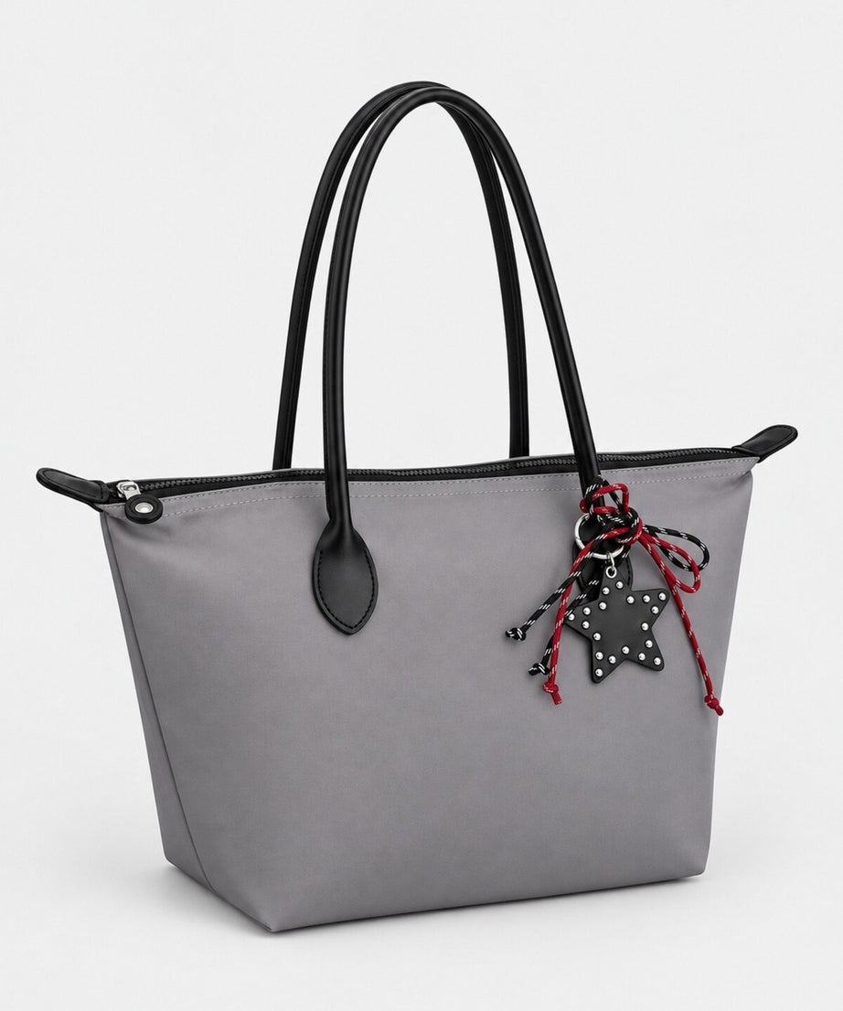 Kadın Süslemeli Fermuarlı Shopper Omuz Çantası - GRİ