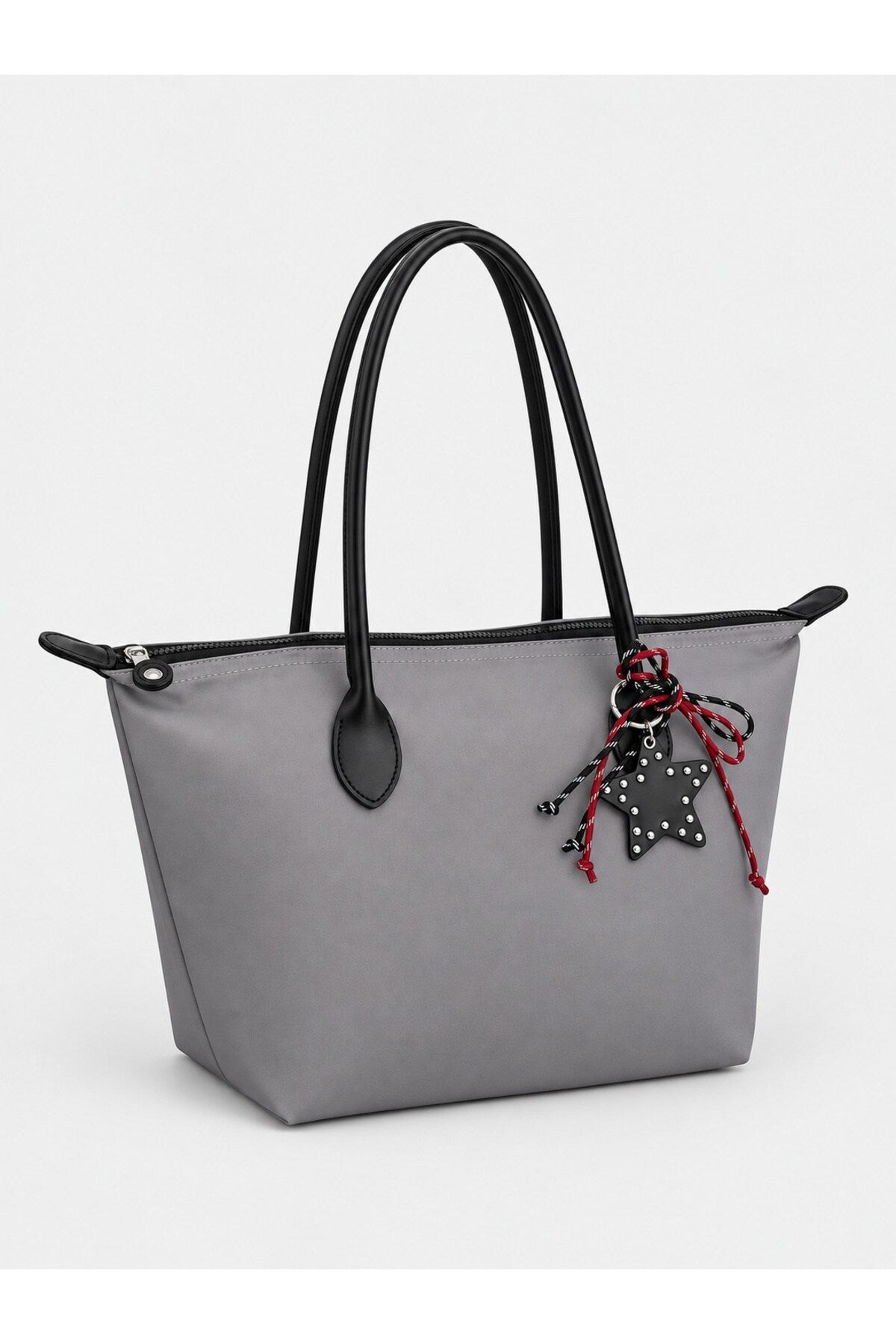 Kadın Süslemeli Fermuarlı Shopper Omuz Çantası - GRİ