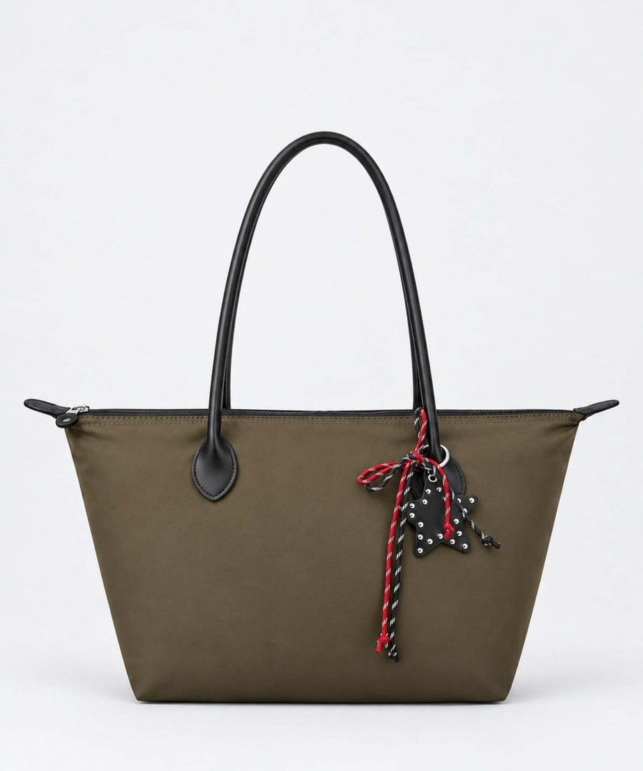 Kadın Süslemeli Fermuarlı Shopper Omuz Çantası - HAKİ