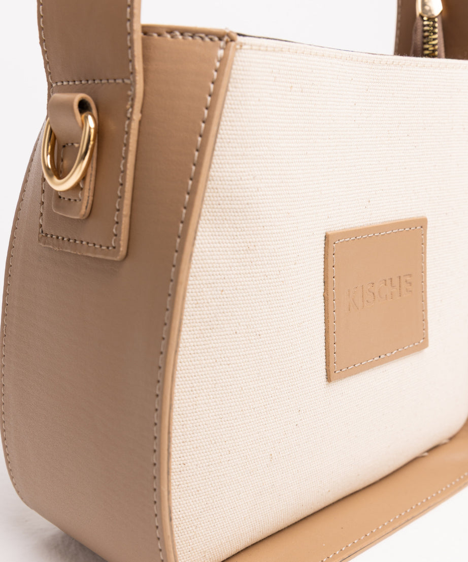 Kanvas Deri Garni tote bag omuz kadın çantası Esme - Görsel 6