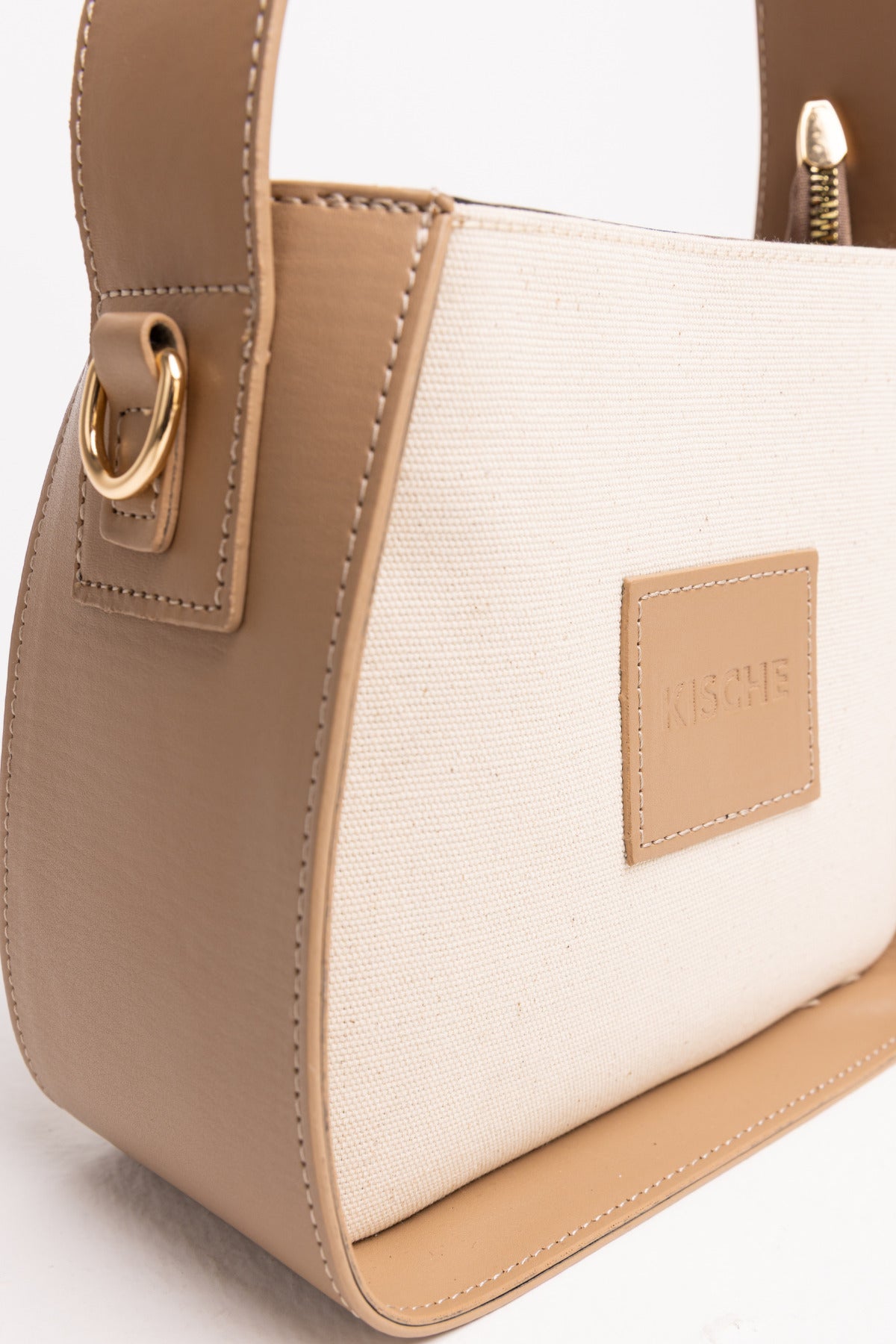 Kanvas Deri Garni tote bag omuz kadın çantası Esme - Görsel 6