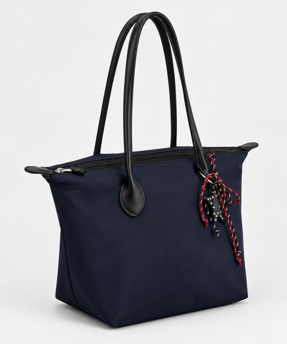 Kadın Süslemeli Fermuarlı Shopper Omuz Çantası - LACİVERT