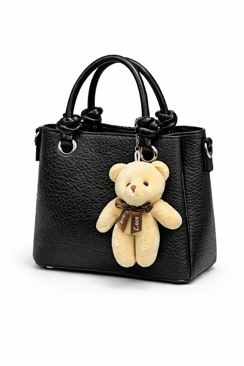 Kahve Nubuk Dokulu 3 bölmeli fermuarlı omuz ve el askılı ayıcık Hediyeli Kadın Çanta KSCH-4080