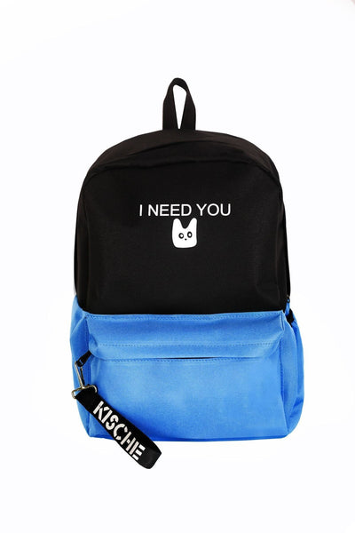 Çift Renk Ineed You Okul Spor Çantası keten desen gri - siyah-mavi