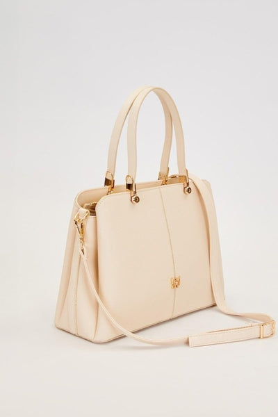 Çift Gözlü Gold Detaylı El Çantası Krem