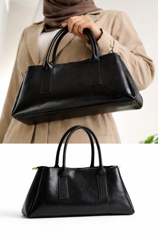 Kadın Siyah Kırışık Dokulu Suni Deri Omuz çanta fermuarlı 3 Bölmeli Günlük Belly KSCH-4082