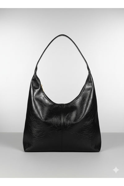 Kadın Omuz Çantası kırışık deri kahve fermuarlı astarlı omuz çantası - Siyah